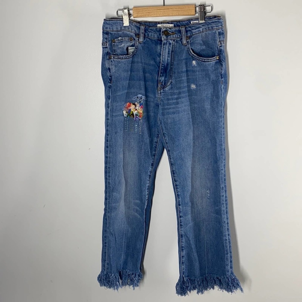 Zara tribute 70s light wash jeans with raw hem
